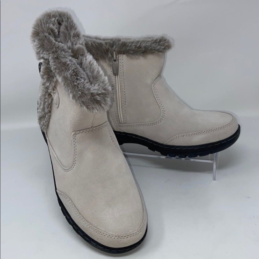 NTW Khombu “Iris” Ankle Winter Boots Cream Genuine Suede Faux Fur Lining